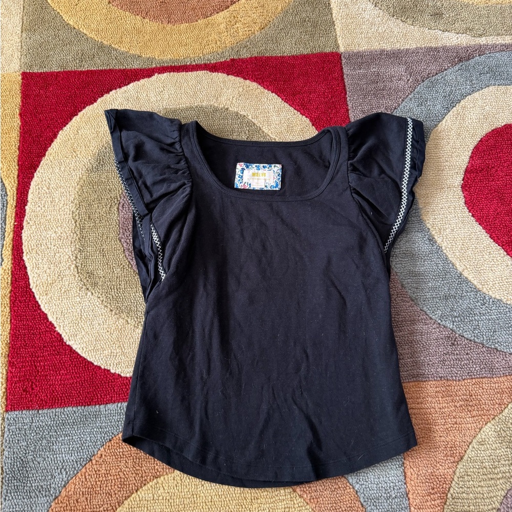 Maeve by Anthropologie Flutter Sleeve Ruffle Top Black White Women’s Size XS